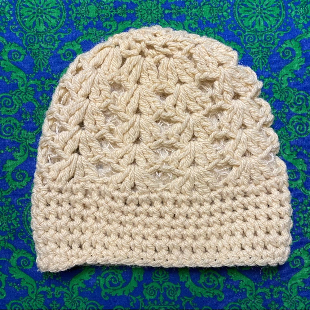 70s Crochet Cream Beanie | Handmade
